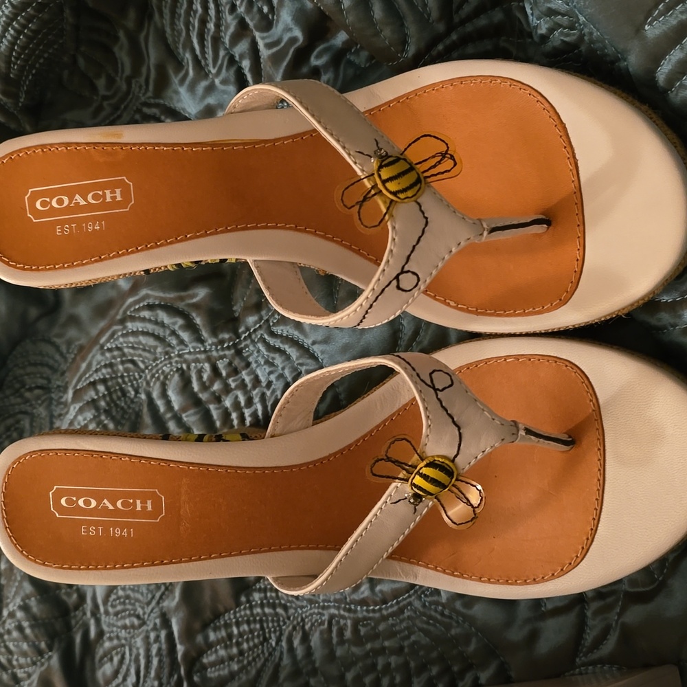 Coach Yellow and Orange Embroidered Wedges - Picture 3 of 7